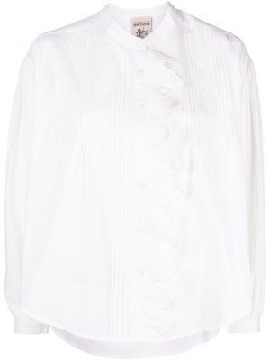 Памучна риза с волани с дантела Semicouture бяло