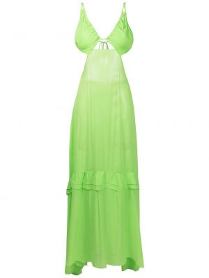 Průsvitné viskózové dlouhé šaty s výstřihem do v Amir Slama - zelená