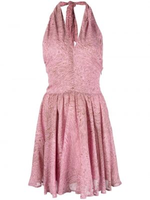 Hedvábné koktejlové šaty s potiskem Federica Tosi růžové