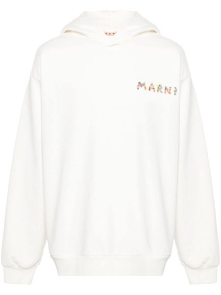 Kokvilnas kapučdžemperis ar apdruku Marni balts