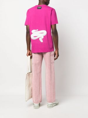 Koszulka bawełniana z nadrukiem w wężowy wzór Les Hommes różowa