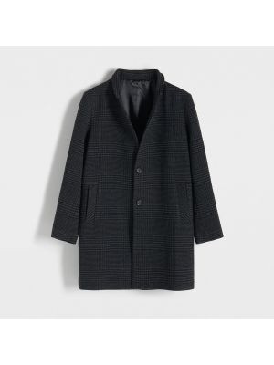 Kockovaný vlnený kabát Reserved čierna