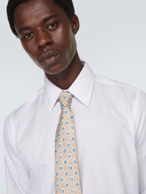 Žakárová hedvábná kravata Kiton béžová