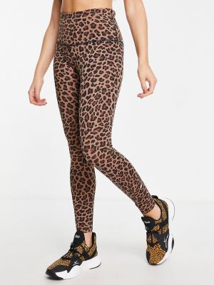 Леопардовые леггинсы с высокой талией с принтом Nike коричневые