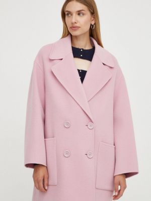 Oversized vlněný kabát Elisabetta Franchi růžový