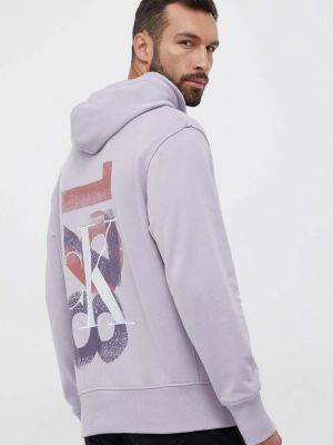 Pamučna hoodie s kapuljačom Calvin Klein Jeans ljubičasta