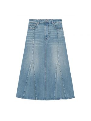 Spódnica jeansowa z baskinką Ganni niebieska