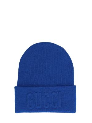 Niebieska haftowana czapka wełniana Gucci