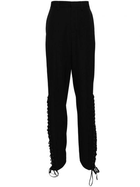 Pantaloni cu picior drept cu șireturi de lână din dantelă Jean Paul Gaultier negru