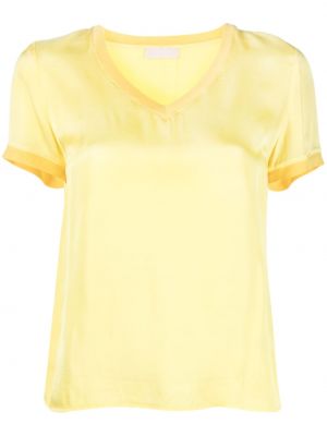 Сатенена тениска с v-образно деколте Liu Jo жълто