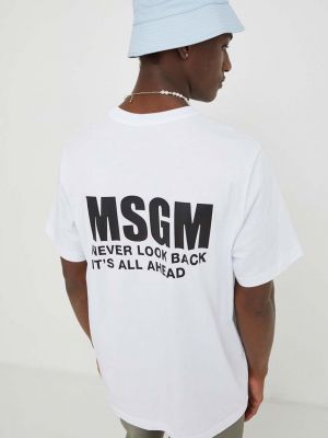 Памучна тениска с дълъг ръкав с принт Msgm бяло