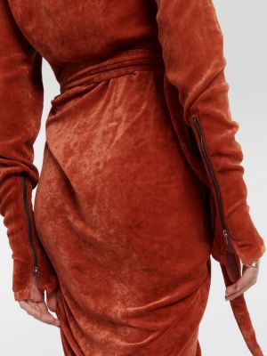 Aksamitna sukienka midi Rick Owens pomarańczowa
