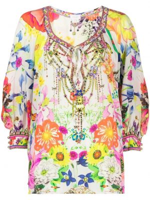 Svilena bluza s cvetličnim vzorcem s potiskom Camilla bela