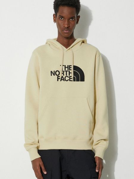 Бежевый хлопковый пуловер с капюшоном с аппликацией The North Face