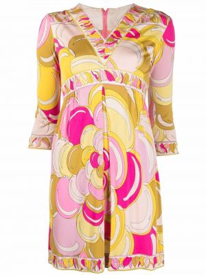Hedvábné šaty s potiskem s abstraktním vzorem Emilio Pucci Pre-owned Růžové