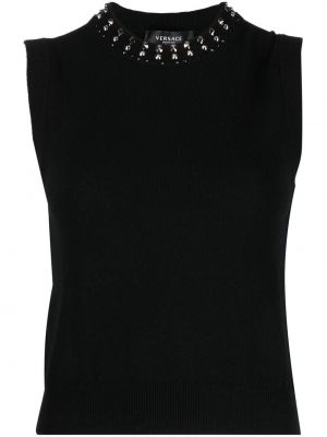 Плетен елек с кръгло деколте Versace черно
