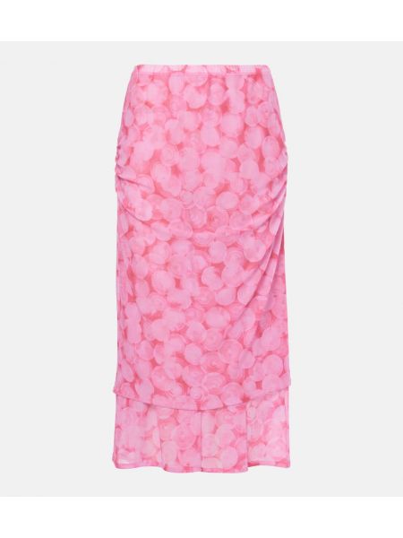 Paita painettu midi hame Dries Van Noten pinkki