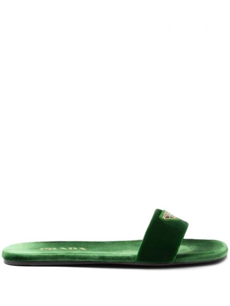 Žametne nizki čevlji iz rebrastega žameta Prada zelena