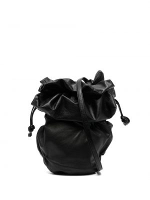 Кожени чанта за ръка с драперии Discord Yohji Yamamoto черно