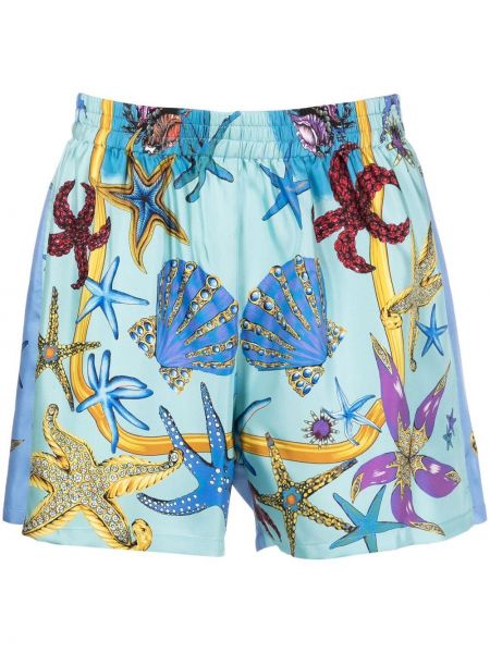 Trykt silke shorts Versace blå