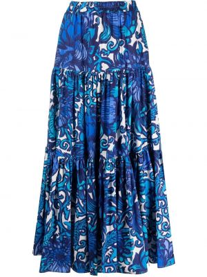 Bavlnená sukňa s potlačou La Doublej modrá