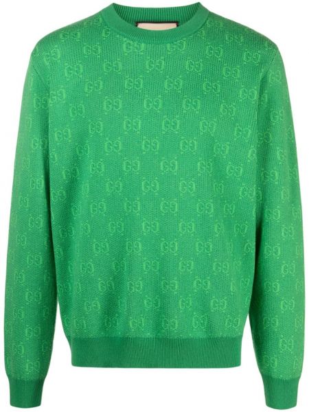 Maglione di lana in tessuto jacquard Gucci verde