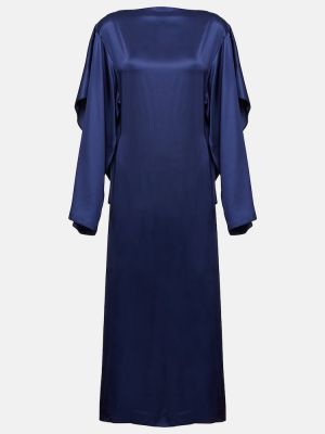 Satynowa sukienka midi drapowana Mm6 Maison Margiela niebieska