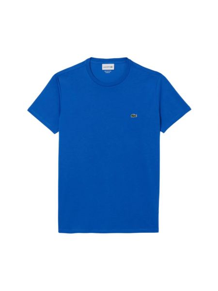 Koszulka bawełniana w jednolitym kolorze z krótkim rękawem Lacoste niebieska