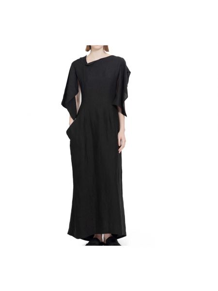 Lniana sukienka długa Yohji Yamamoto czarna