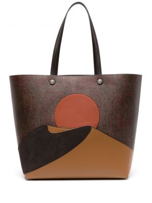Kožená nákupná taška s potlačou s paisley vzorom Etro hnedá