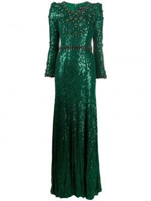 Robe de soirée brodé à paillettes à imprimé Jenny Packham vert