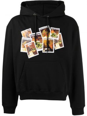 Pamučna hoodie s kapuljačom s printom Denim Tears crna
