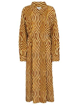 Pamučna midi haljina s printom Dries Van Noten smeđa
