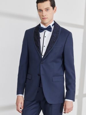 Slim fit vilnas uzvalks ar šalles veida apkakli Altinyildiz Classics zils