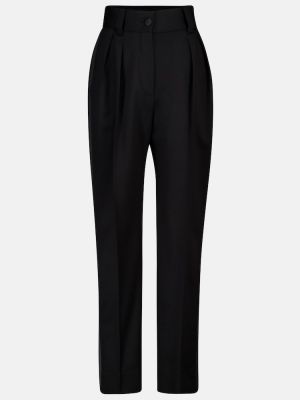 Vlněné rovné kalhoty s vysokým pasem Miu Miu černé