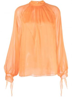 Прозрачна копринена блуза Roberto Cavalli оранжево