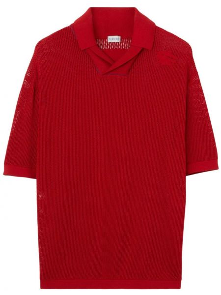 Tricou polo cu broderie plasă Burberry roșu