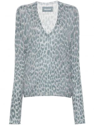 Kašmírový sveter s potlačou s leopardím vzorom Zadig&voltaire sivá