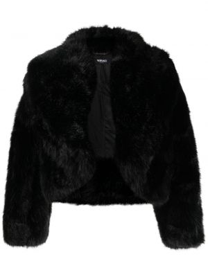 Giacca di pelliccia con cappuccio Versace nero