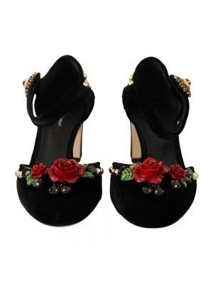 Czółenka szpilki z kryształkami w kwiatki Dolce And Gabbana czarna