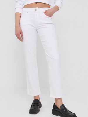 Love Moschino jeansi femei, culoarea alb, medium waist