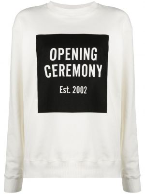 Długi sweter bawełniany z nadrukiem z długim rękawem Opening Ceremony - biały