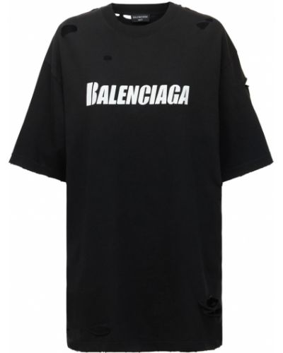 Džersis marškinėliai su nubrozdinimais oversize Balenciaga juoda