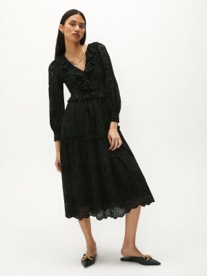 Платье миди с вышивкой с v-образным вырезом Coast черное