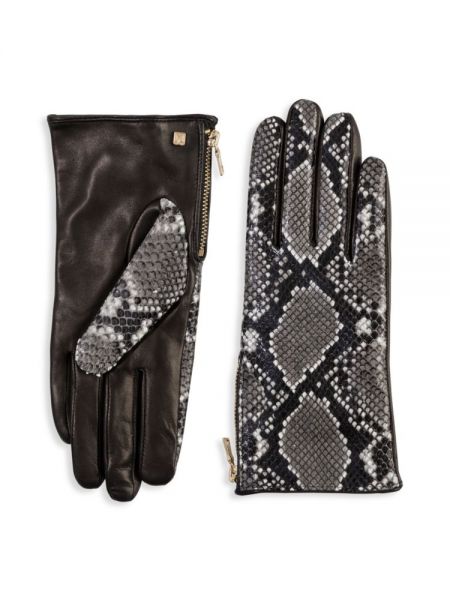 Кожаные перчатки с принтом со змеиным принтом Bruno Magli черные