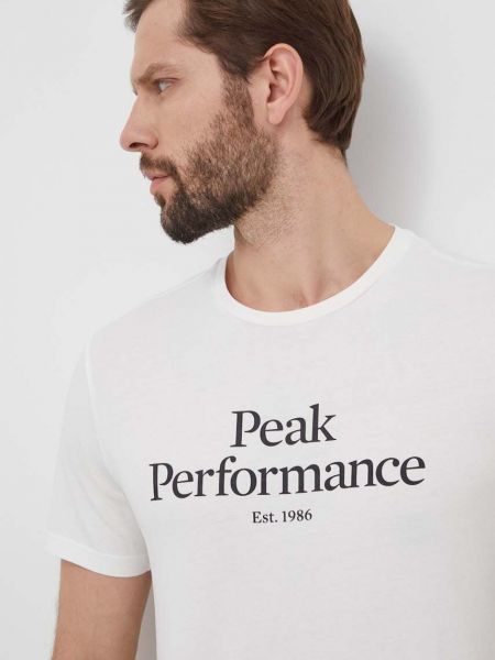 Белая хлопковая футболка с принтом Peak Performance