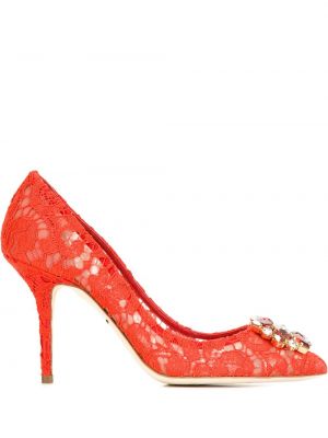 Calzado con tacón con apliques de encaje Dolce & Gabbana rojo