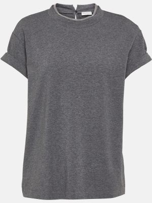 T-shirt en coton à imprimé Brunello Cucinelli gris