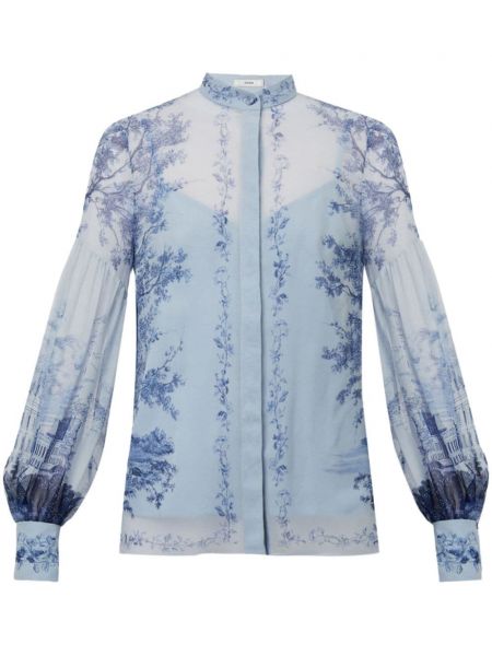 Φλοράλ μπλούζα με γιακά με σχέδιο Erdem μπλε