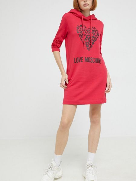 Love Moschino rochie din bumbac culoarea rosu, mini, drept